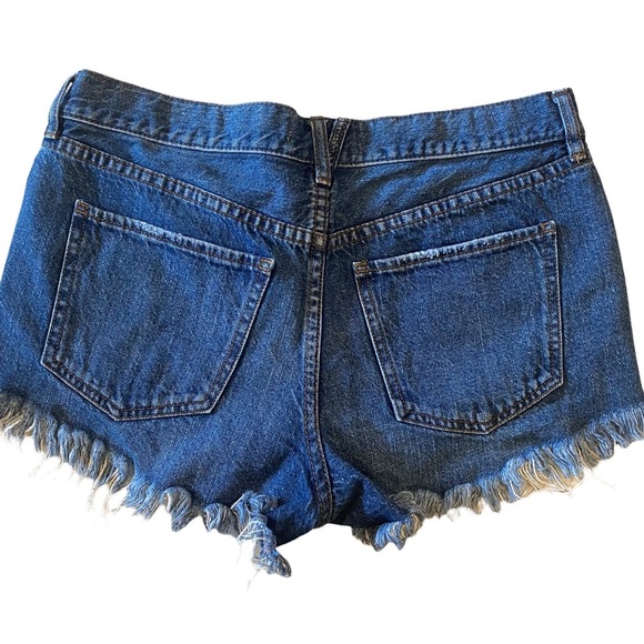 Free People x We The Free Soft & Relaxed Cut Off Frayed Hem Ocean Blue Shorts - Picture 6 of 8
